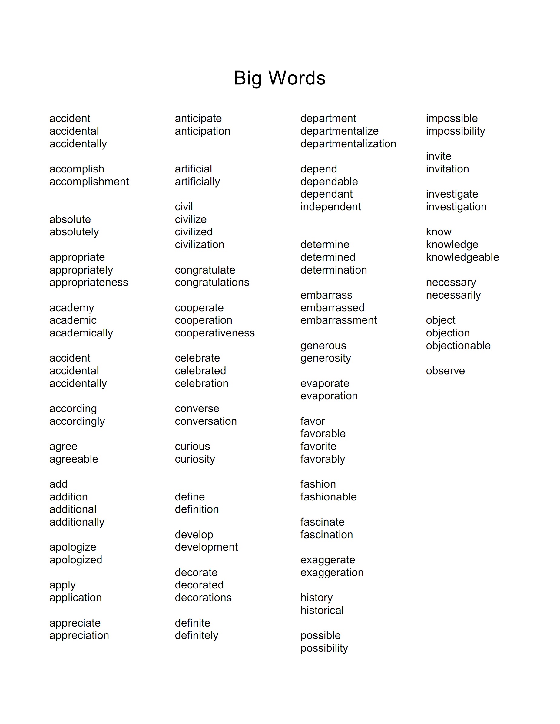 other words for big in an essay